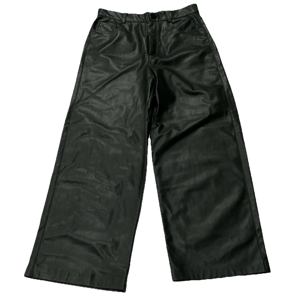 Zara Faux Leather Pants Emerald Green, Wide Leg,‎ High Waisted, Trendy Chic M - Picture 2 of 9